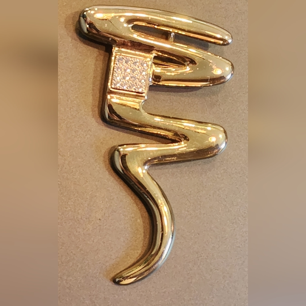 Vintage Park Lane Modernist Gold Tone Zig Zag Ribbon Brooch & Pendant